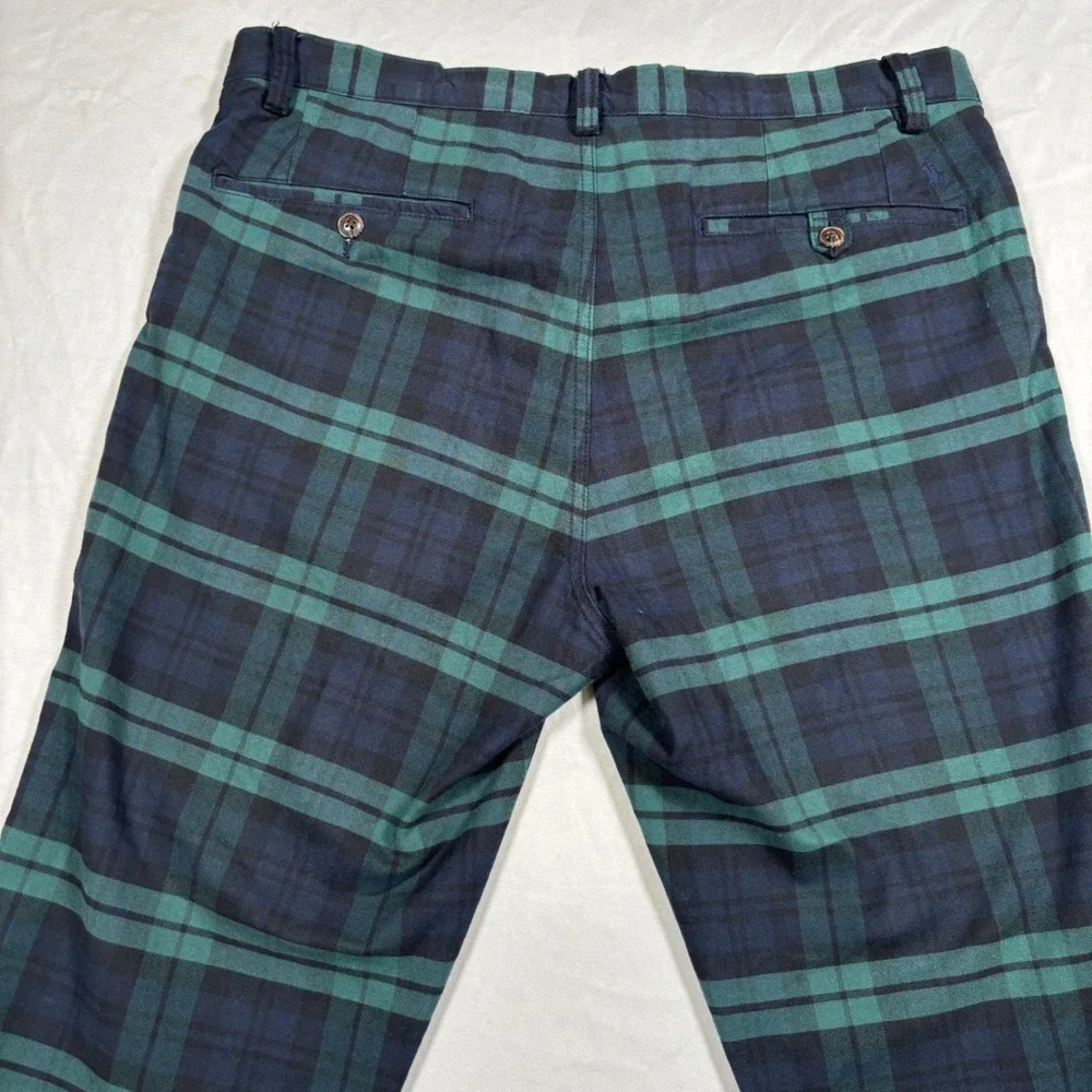 Polo Ralph Lauren Chino Pants Mens 34x32 Green Black Watch Plaid Stretch - Picture 5 of 14